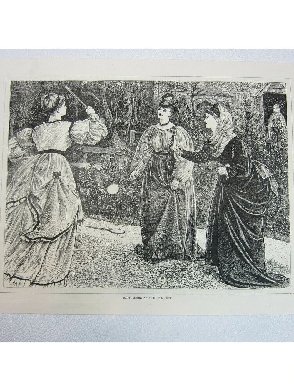 Antique 1871 Wood Engraving Print Battledore & Shuttlecock, Every Saturday Mag